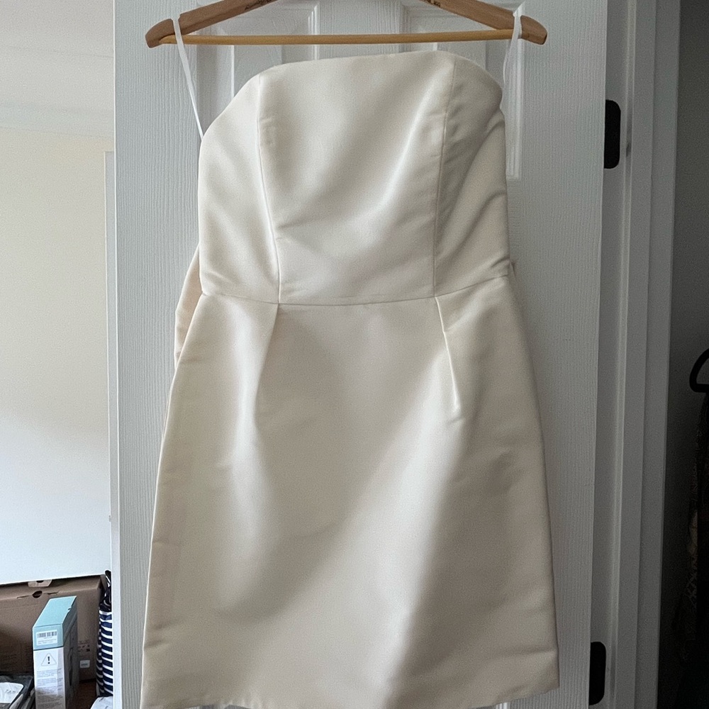 Alexia María Silk Faille Bow Back Mini Dress (white, size 6)
